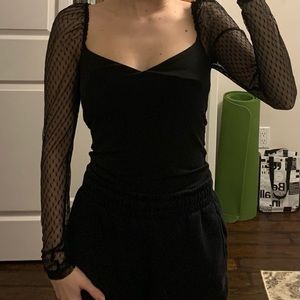 Sweetheart Neckline with Mesh Sleeves Bodysuit in Size XS